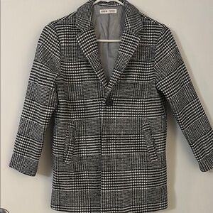 SHEIN Black and White Pea Coat Classic Plaid Design